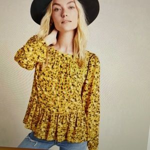 Anthropologie Maeve Yellow Floral Cheyenne Peplum Swing Top Size Small